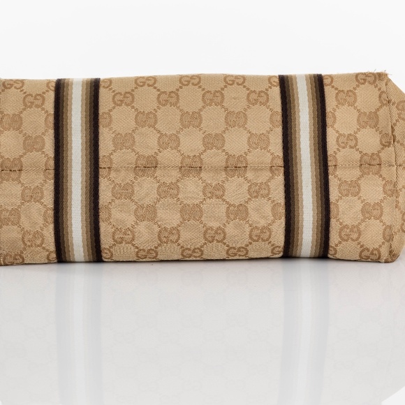 GUCCI Sherry Tote Bag Beige Gold GG Canvas Leather - Picture 9 of 10